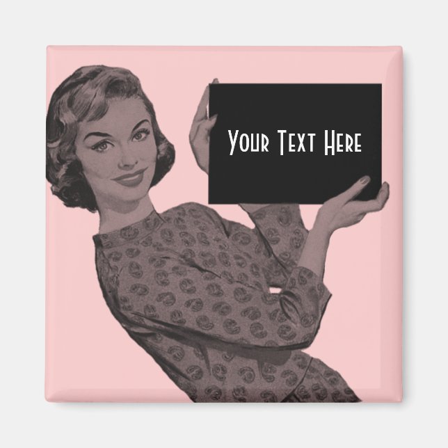 Retro Woman med ett Urklipp Magnet (Framsidan)