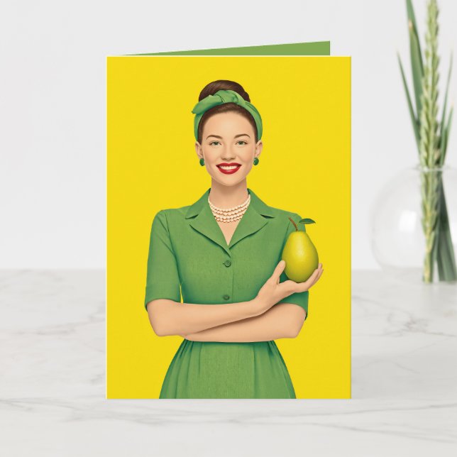Retro Woman med Pear Inbjudan (Framsida)