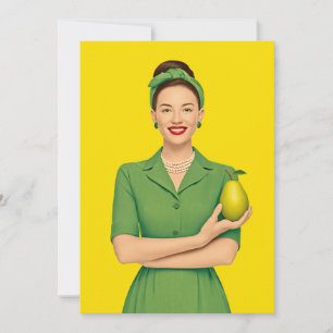 Retro Woman med Pear Inbjudningar