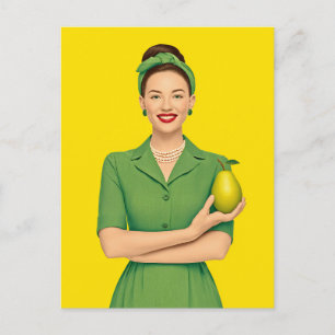 Retro Woman med Pear Vykort