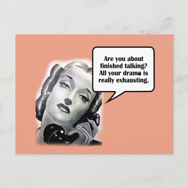 Retro Woman på Mobil, Drama Vykort (Framsida)