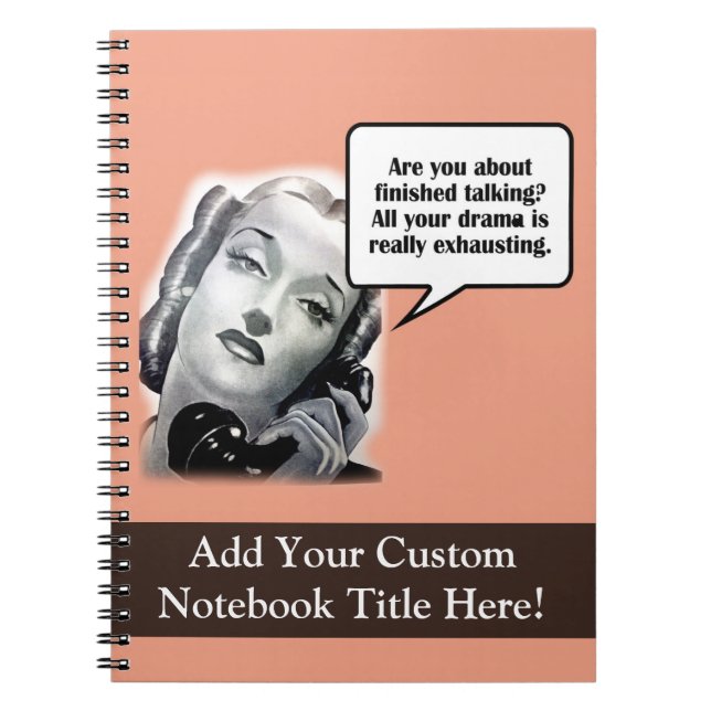 Retro Woman på Mobilare, Drama Anteckningsbok Med Spiral (Framsidan)