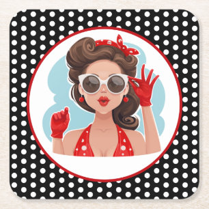 Retro Woman Papper Underlägg Kvadrat