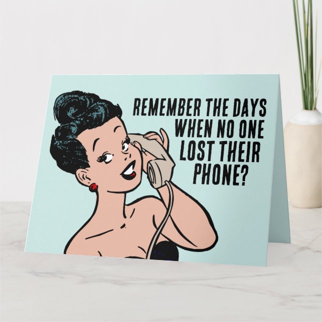 RETRO WOMAN ROTARY MOBIL FÖDELSEDAGSKORT KORT (Framsida)