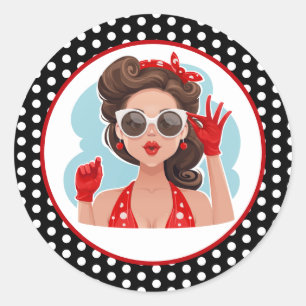 Retro Woman Sticker Runt Klistermärke