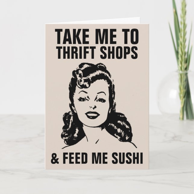 RETRO WOMAN THRIFT SHOPS & SUSHI FUNNY Cards Kort (Framsida)