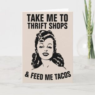 RETRO WOMAN THRIFT SHOPS & TACOS FUNNY Cards Kort