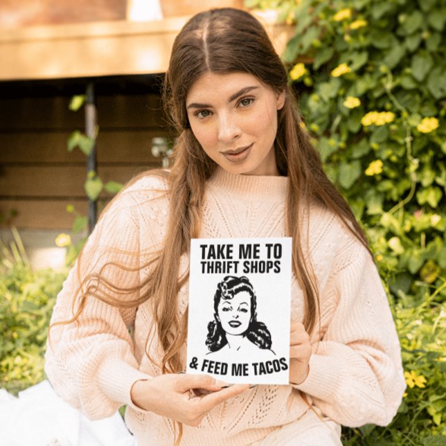 RETRO WOMAN THRIFT SHOPS & TACOS FUNNY Cards Kort (Skapare uppladdad)