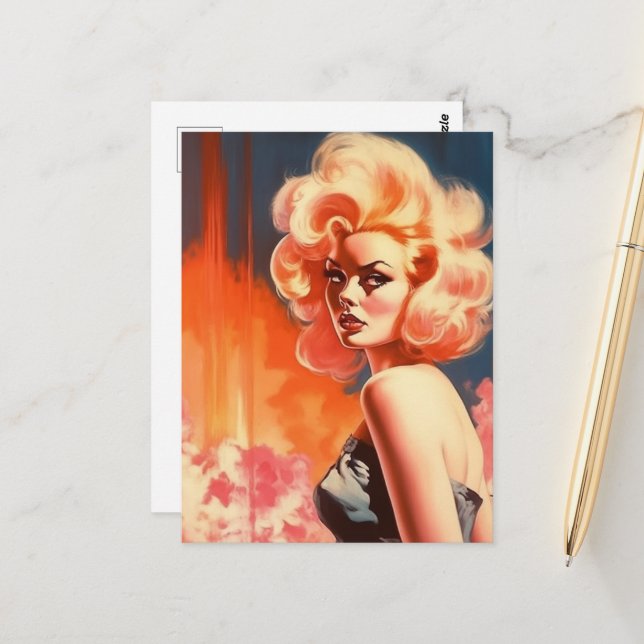 Retro Woman Vykort (Fram/Back In Situ)