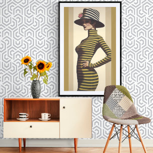 Retro Woman Wearing Hat med Ro Poster