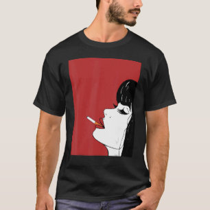 Retro Women Ansikte Dam Girl Black Hair White Cool T Shirt