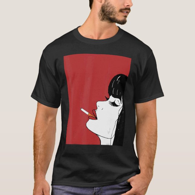 Retro Women Ansikte Dam Girl Black Hair White Cool T Shirt (Framsida)