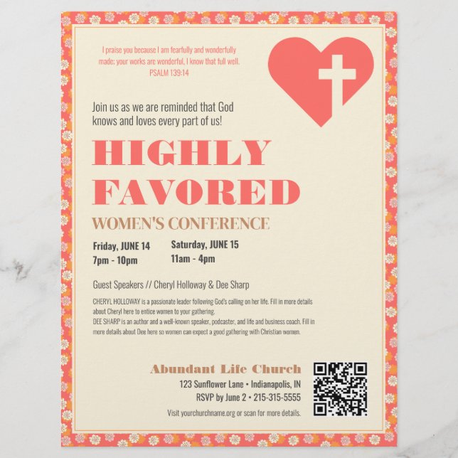 Retro Women's Christian Mission Rosa Blommigt Reklamblad (Framsidan)