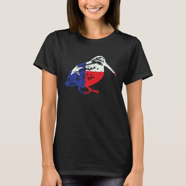 Retro Woodcock Hunter Texas Flagga Bogsucker Hokum T Shirt (Framsida)