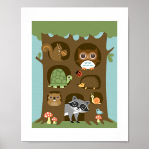 Retro Woodland Animals Poster Skriv ut