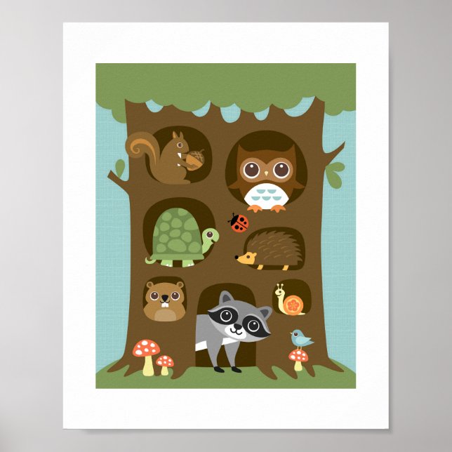 Retro Woodland Animals Poster Skriv ut (Framsidan)