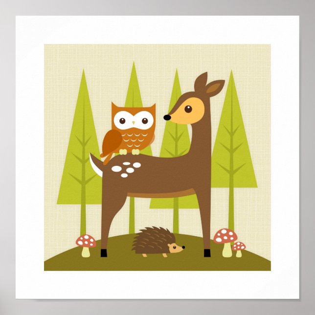 Retro Woodland Poster Skriv ut (Framsidan)