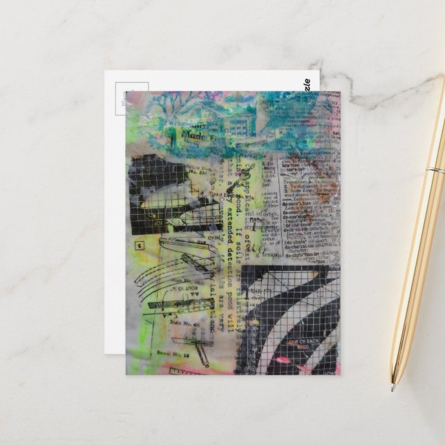 Retro Woodworking Abstract mixed media collage  Vykort (Fram/Back In Situ)