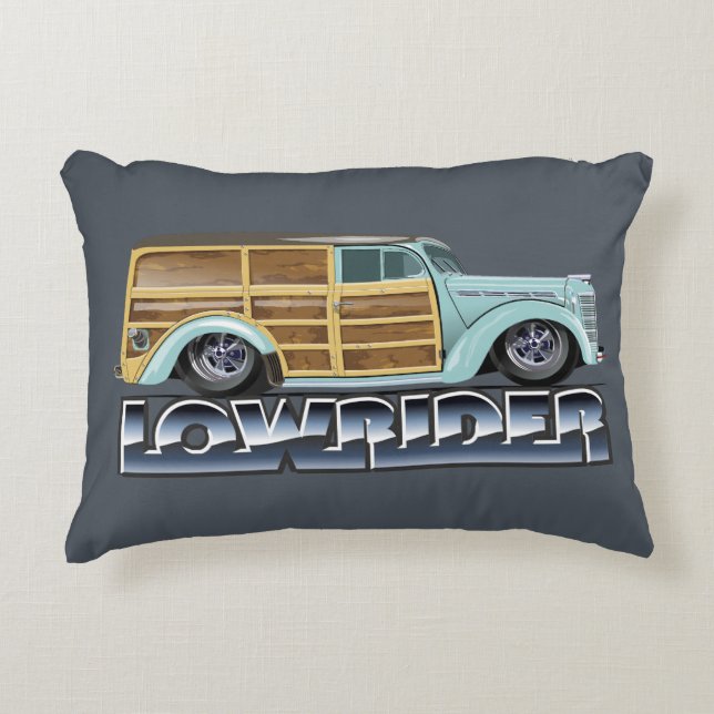 Retro Woody Lowrider Prydnadskudde (Framsidan)