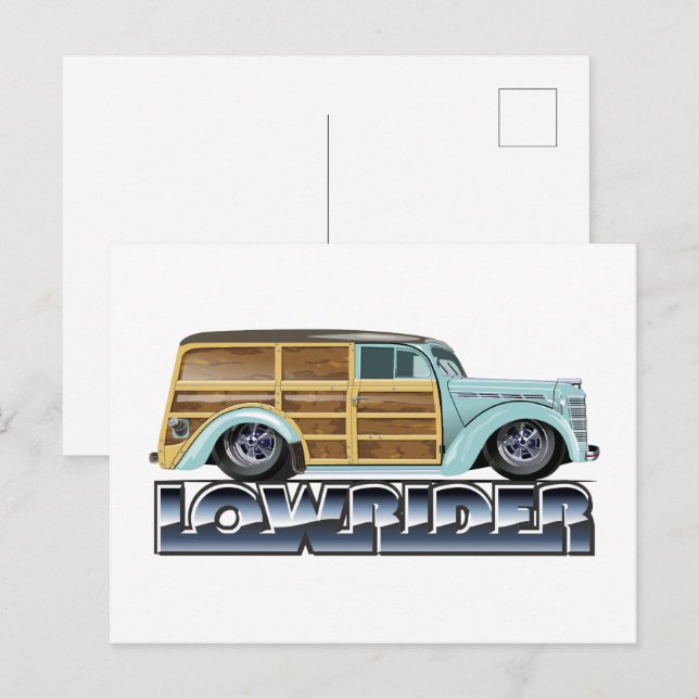 Retro Woody Lowrider Vykort (Fram/baksida)