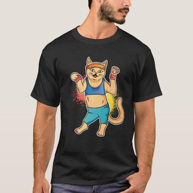 Retro Workout Katt  80-tal 90-tal Kittel Katt T Shirt (Framsida)