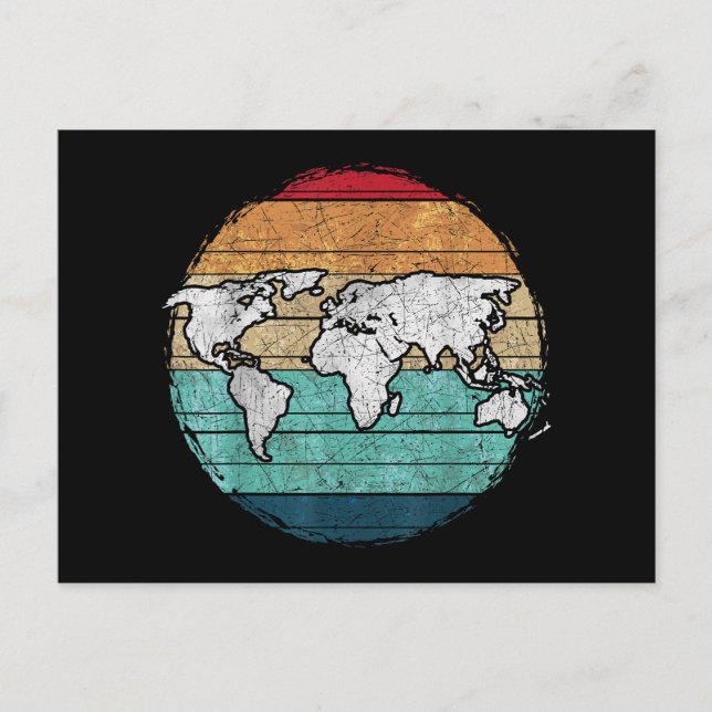 Retro World Map Helg Vykort (Framsida)