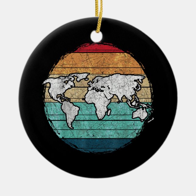 Retro World Map Julgransprydnad Keramik (Framsidan)