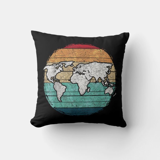 Retro World Map Kudde (Framsida)