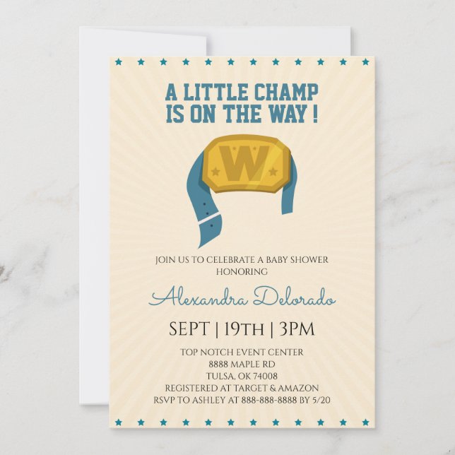 Retro Wrestling Baby Shower Inbjudningar (Framsida)