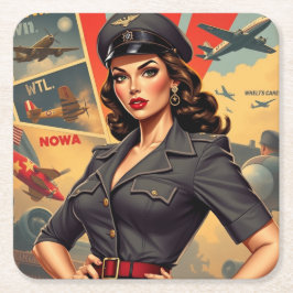 Retro WW2 Pin Up Girl Papper Underlägg Kvadrat
