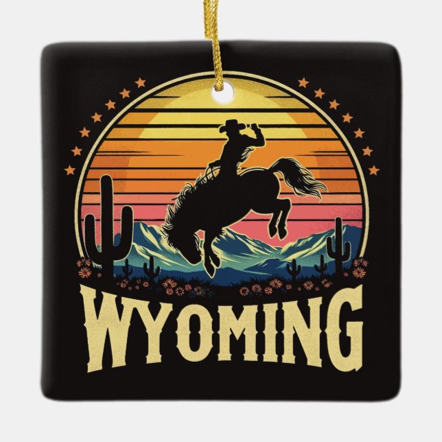Retro Wyoming Cowboy Julgransprydnad Keramik (Framsida)