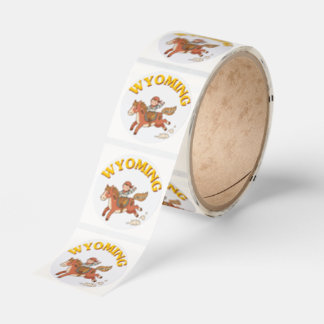 Retro Wyoming Cowboy– Whimsical Flat Vector Runt Klistermärke