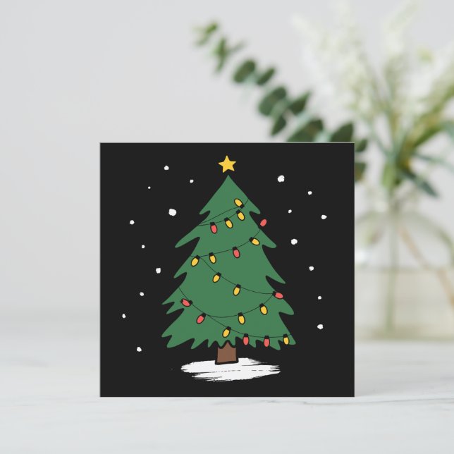 Retro Xmas Glad jul Träd Ljusslingor  Julkort (Stående Fram)