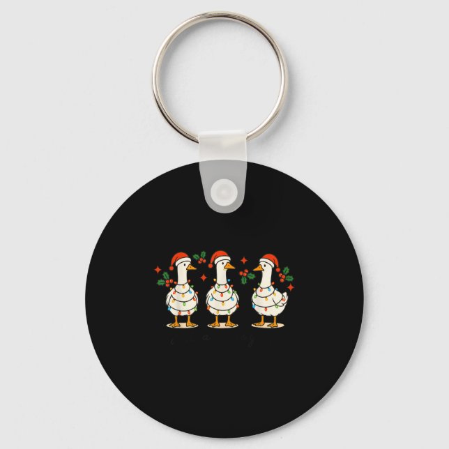 Retro Xmas Just A Festive Goose Lights Santa Hat C Nyckelring (Framsida)