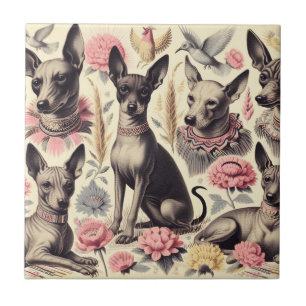 Retro Xoloitzcuintle Sömlös illustration Kakelplatta