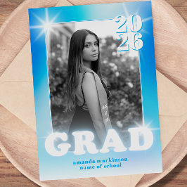 Retro Y2K Cyber Blue Neon Photo Graduation Meddelande