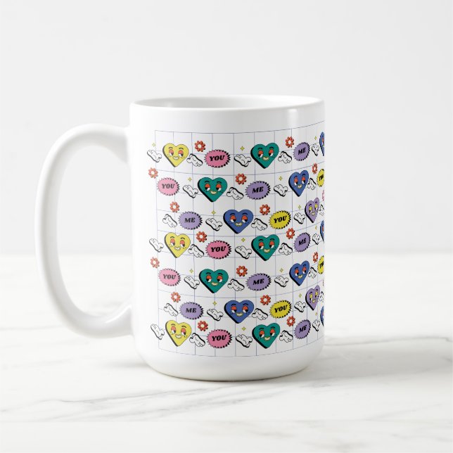 Retro Y2K Groovy Expressivt Hjärtmönster Kaffemugg (Vänster)