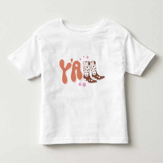 Retro "Y'all" Småbarn T-Shirt med Boot Design (Framsida)