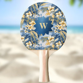 Retro Yellow Blue Floral n Tropical Palms Initial  Pingisracket