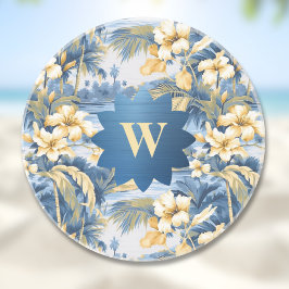 Retro Yellow Blue Floral n Tropical Palms Initial  Underlägg