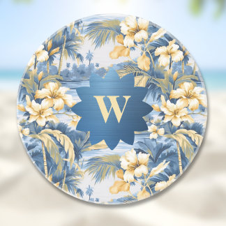 Retro Yellow Blue Floral n Tropical Palms Initial  Underlägg