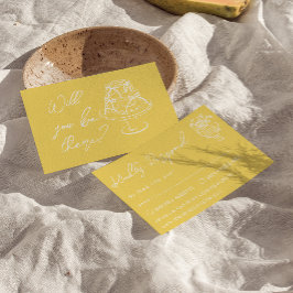 Retro Yellow  Hand Drawn Cake Floral Wedding OSA Kort
