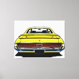 Retro Yellow Muscle Car Rear Pop Art Illustration Canvastryck