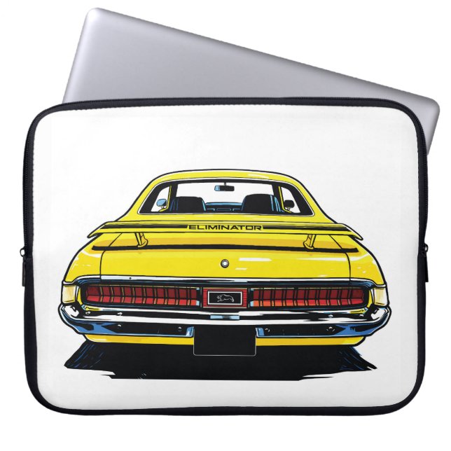 Retro Yellow Muscle Car Rear Pop Art Illustration Laptop Fodral (Framsidan)