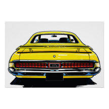 Retro Yellow Muscle Car Rear Pop Art Illustration