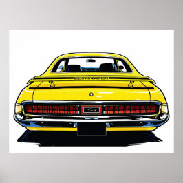 Retro Yellow Muscle Car Rear Pop Art Illustration Poster