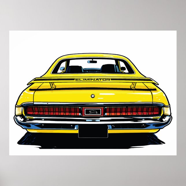 Retro Yellow Muscle Car Rear Pop Art Illustration Poster (Framsidan)