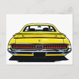 Retro Yellow Muscle Car Rear Pop Art Illustration Vykort