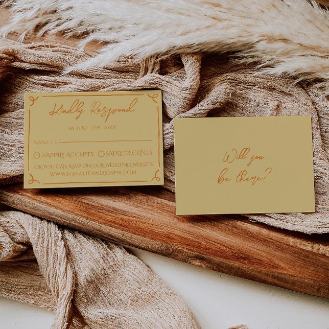 Retro Yellow Orange Hand Written Drawn Wedding OSA Kort (Skapare uppladdad)