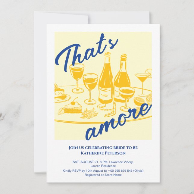 Retro yellow “that's amore” Bridal Shower Inbjudningar (Framsida)